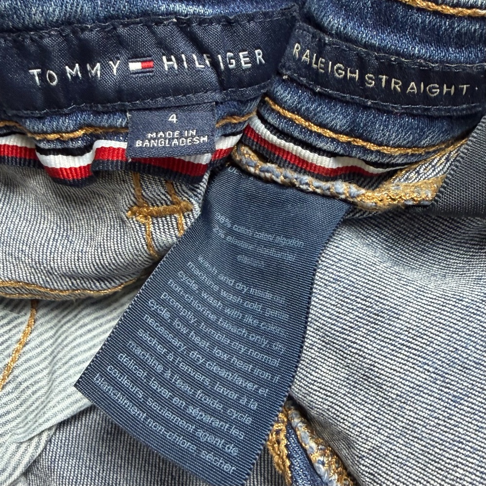 TOMMY HILFIGER y2k Logo Raleigh Straight Leg Mid Rise Blue Denim Jeans Pants 4 - Picture 8 of 9
